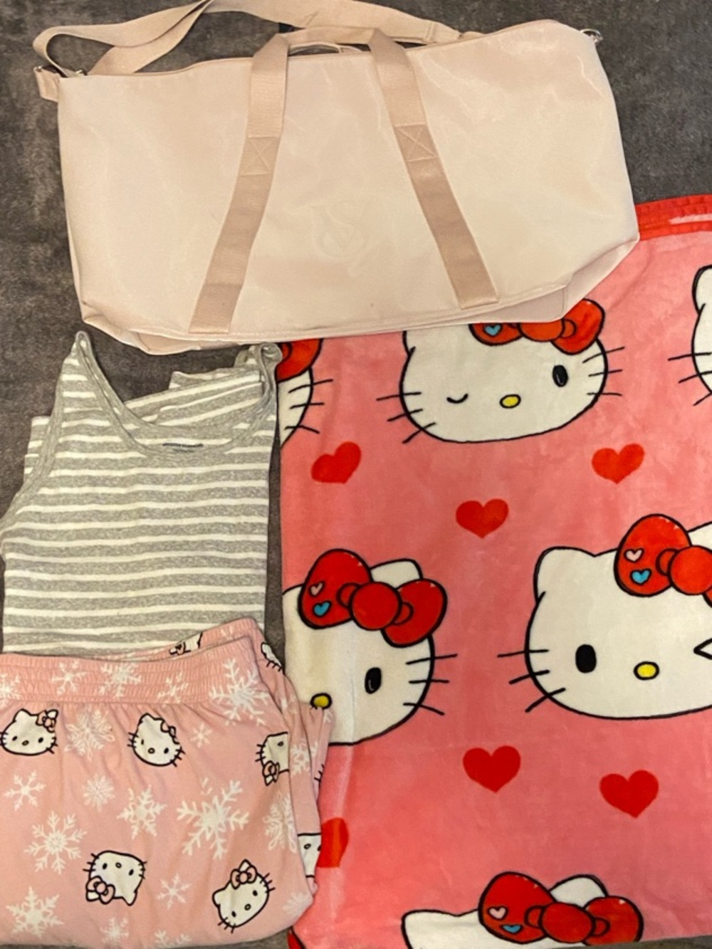 Sanrio Hello Kitty Pink Pajama Set with Gray Striped Tank